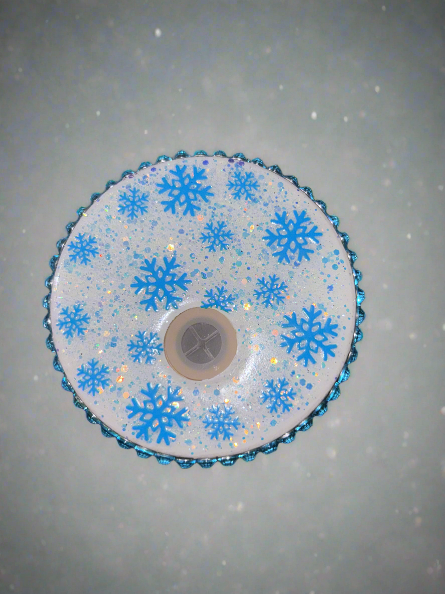 Blue Snow Flake Glass Can