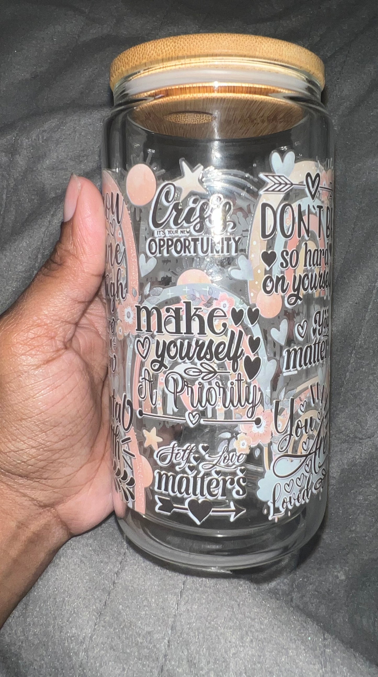Positive Affirmations 16 oz Glass Can