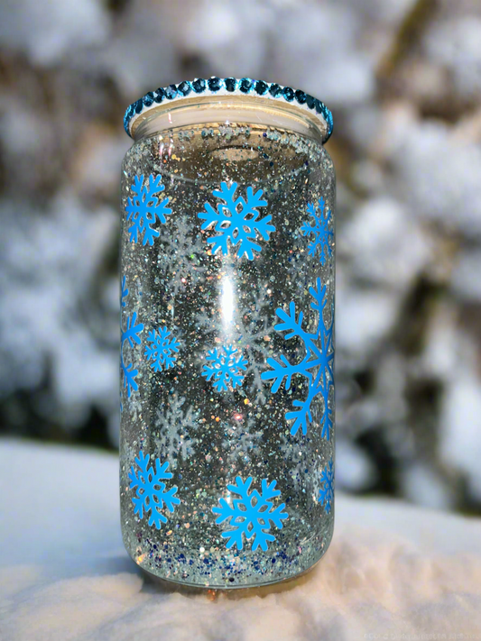 Blue Snow Flake Glass Can